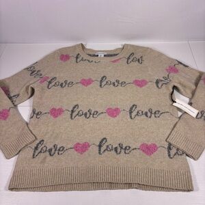 NWT Cupcakes & Cashmere Beige & Pink Hearts Love Sweater Size XL